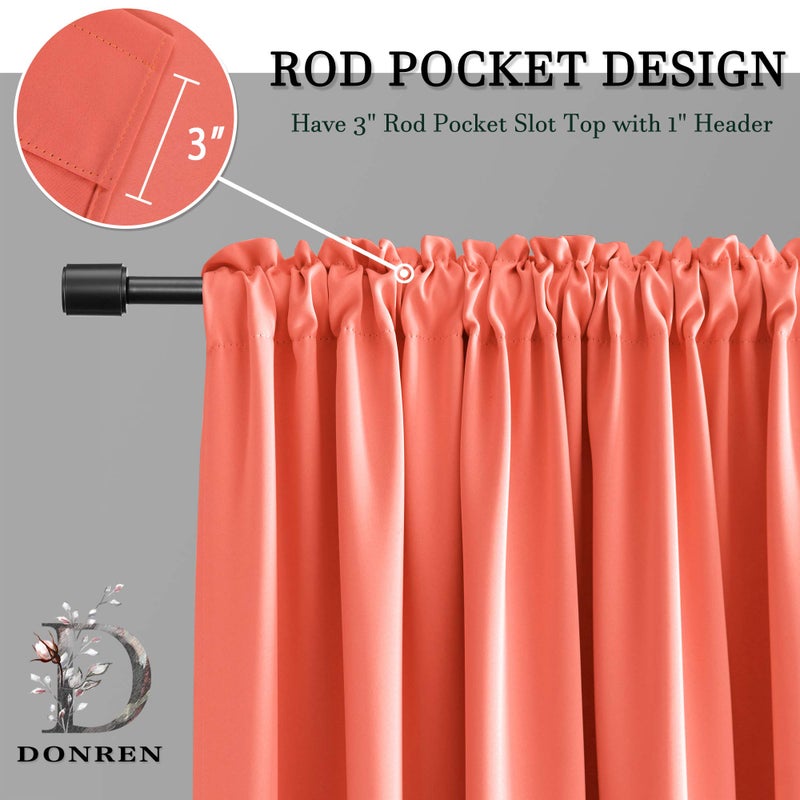 DONREN Room Darkening Rod Pocket Curtain Panels - Thermal Insulated Curtains for Living Room (Coral,52 W x 96 L Inch,2 Panels) - Image 5